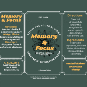 Memory & Focus - Organic Herbal Tincture - 2 Ounces/ 60 mL